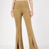 Women Lyush | Women'S Beige Roma Front Slit Bell Bottom Pants - Lyush