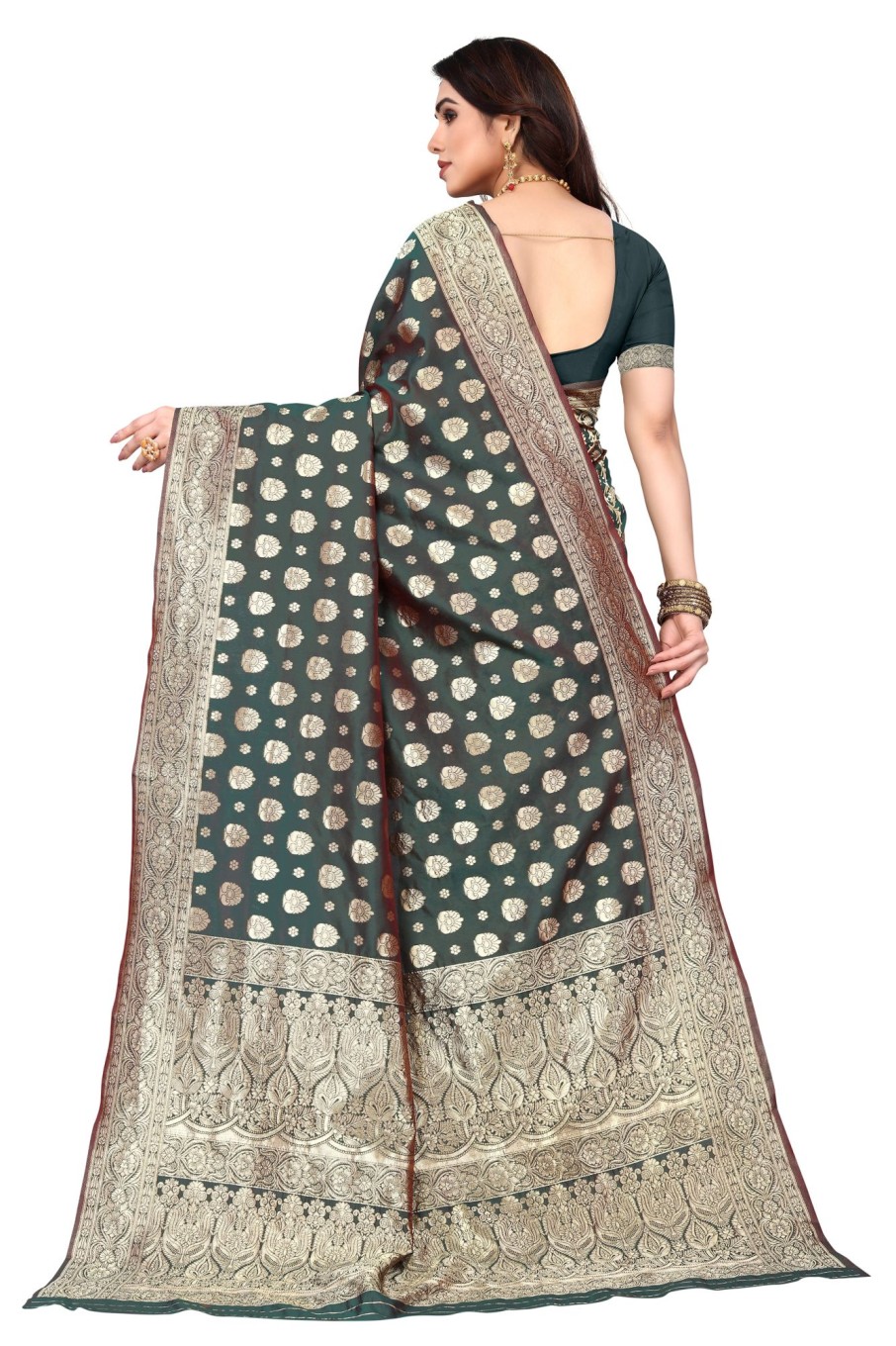 Women Varanga | Women'S Dark Color Banarasi Silk Saree With Blouse - Varanga Green