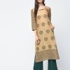 Women Aniyah | Women'S Block Printed Straight Kurta - Aniyah Beige