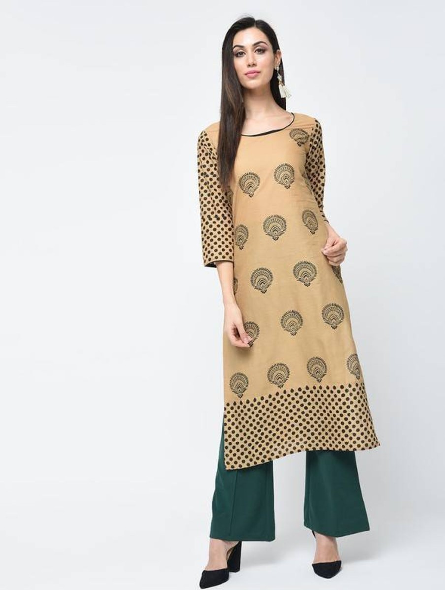 Women Aniyah | Women'S Block Printed Straight Kurta - Aniyah Beige