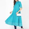 Women CHEERA | Women'S Sky Kalidar Anarkali Dress Cotton Kurta With Gotta Work - Cheera Blue