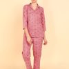 Women Ahika | Women'S Rose Gold Pure Cotton Conversational Printed Night Suit - Ahika Pink