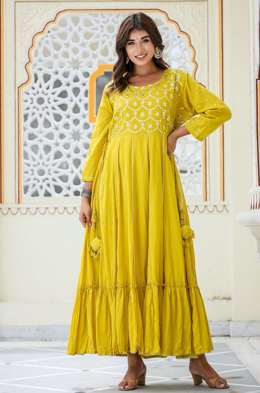 Women KAAJH | Women'S Embroidered Ethnic Gown - Kaajh Yellow