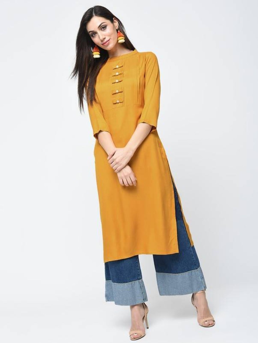 Women Aniyah | Women'S Butter Yellow Straight Kurta - Aniyah Mustard