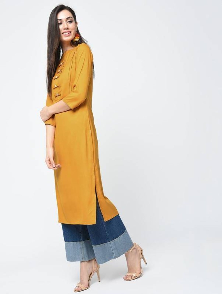 Women Aniyah | Women'S Butter Yellow Straight Kurta - Aniyah Mustard