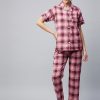 Women StyleStone | Women'S Cotton Pink Checkered Night Suit - Stylestone Maroon