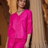 Women SASSAFRAS | Women'S Fuchsia Scalloped Embroidered Top - Sassafras Fuschia