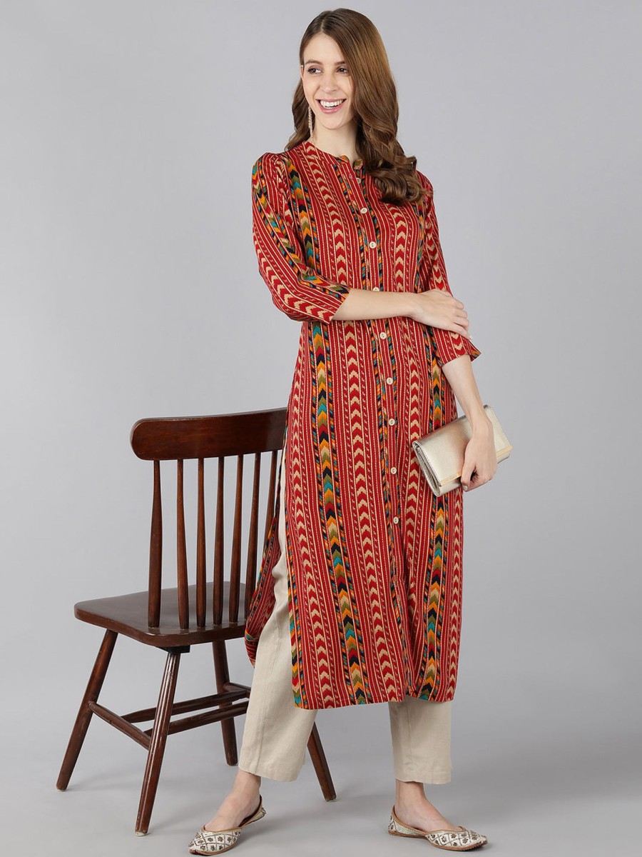 Women Kipek | Women'S Rayon Printed Calf Length Kurta ( ) - Kipek Red