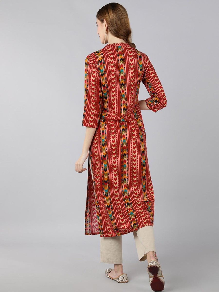 Women Kipek | Women'S Rayon Printed Calf Length Kurta ( ) - Kipek Red