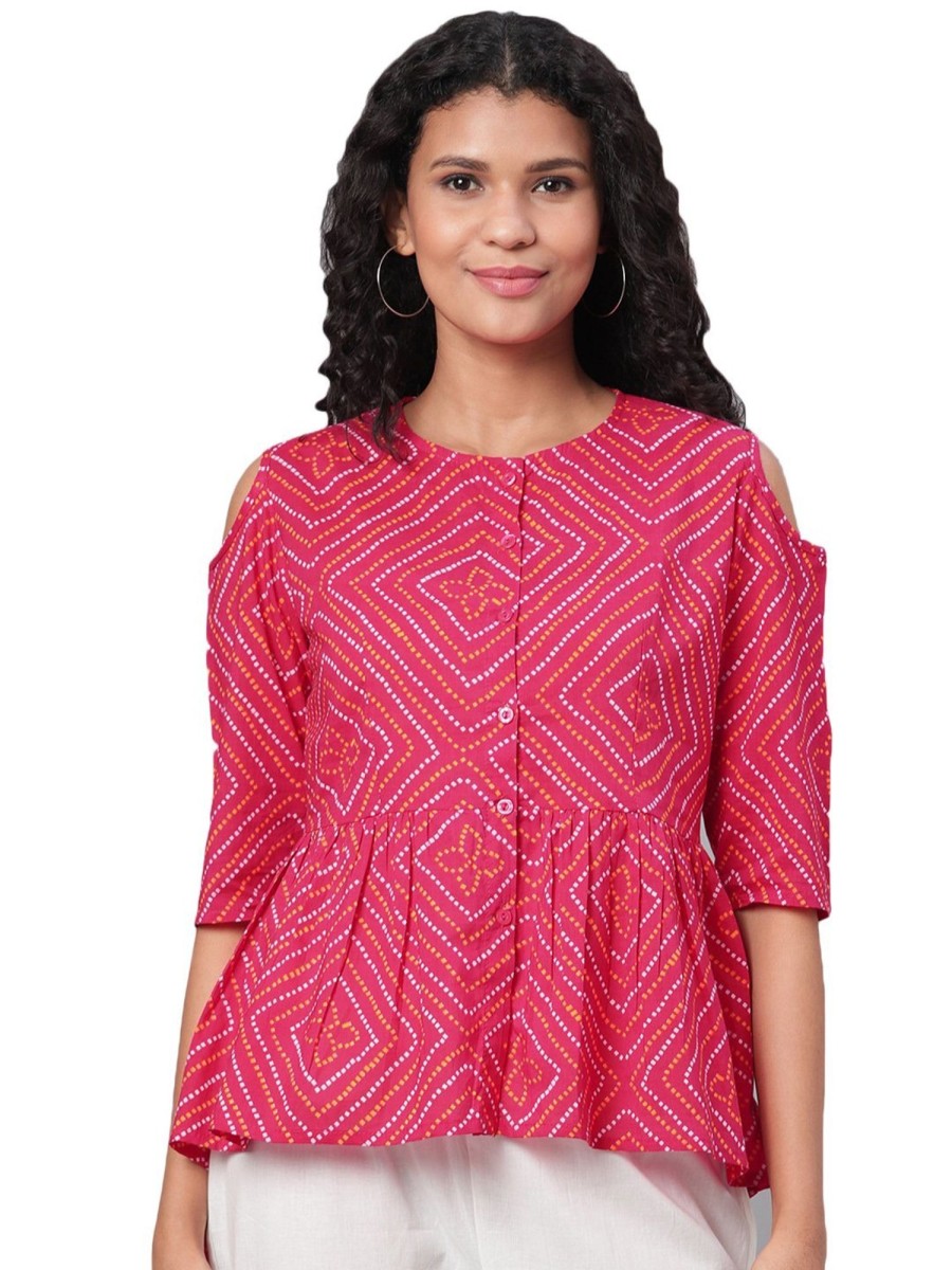 Women Myshka | Women Pink Printed Cotton Top By Myshka (1 Pc Set)