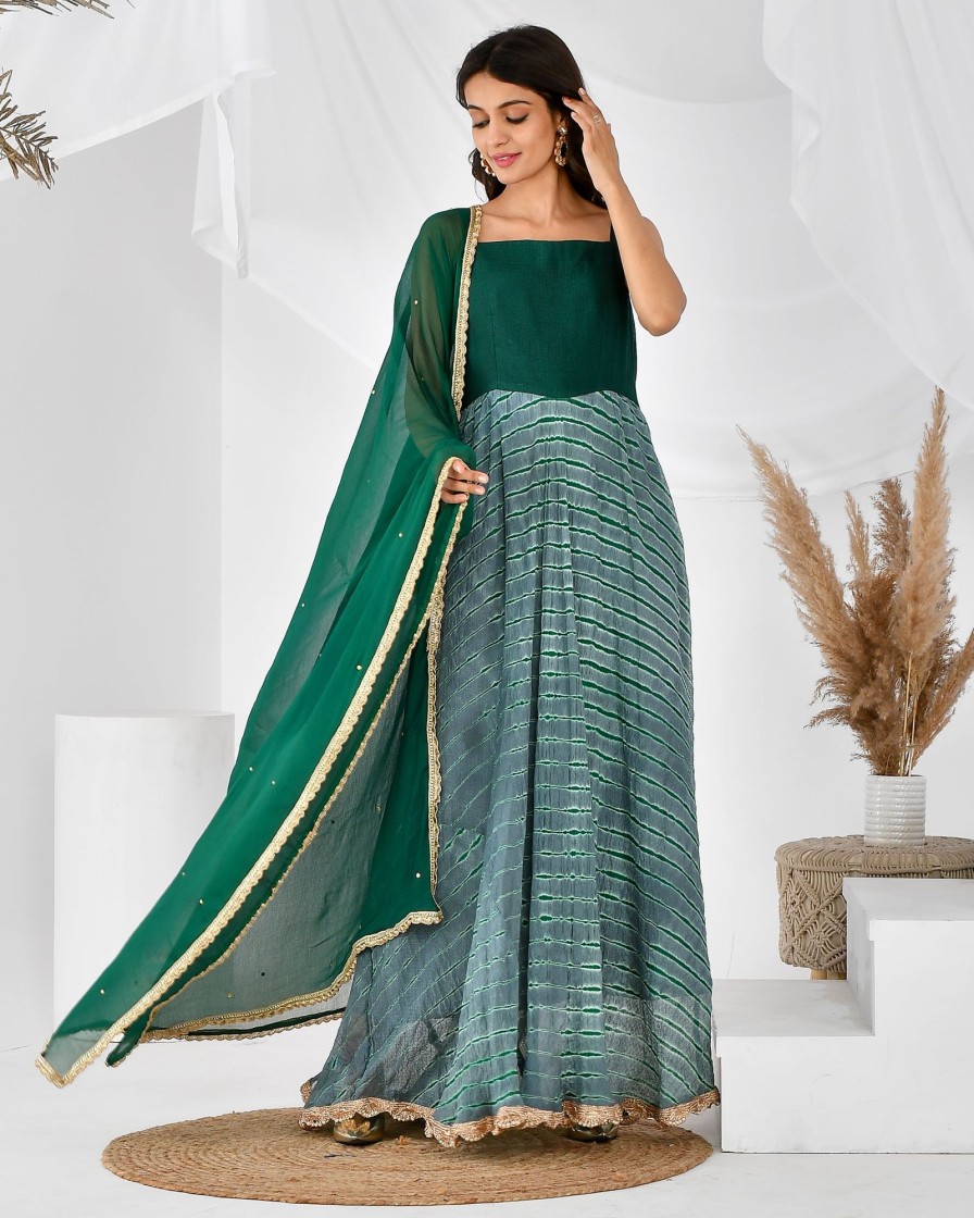 Women RANGPUR | Women'S And Green Leheriya Set-Rangpur Grey