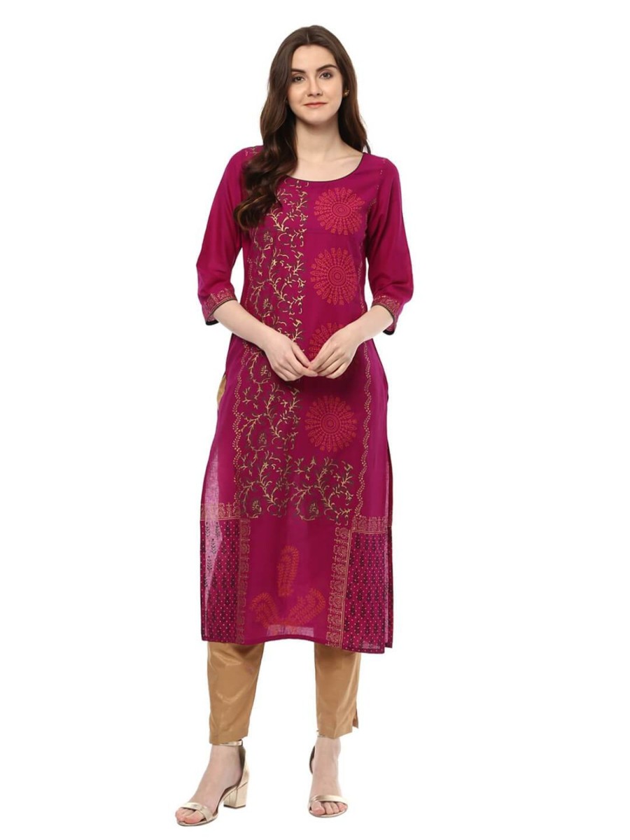 Women NOZ2TOZ | Women'S Classic Purple Tribal Print Ajrakh Hand Block Cotton Printed Straight Kurta - Noz2Toz