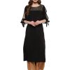 Women Ziyaa | Women'S Colour 3/4Th Sleeve Crepe Straight Kurta - Ziyaa Black