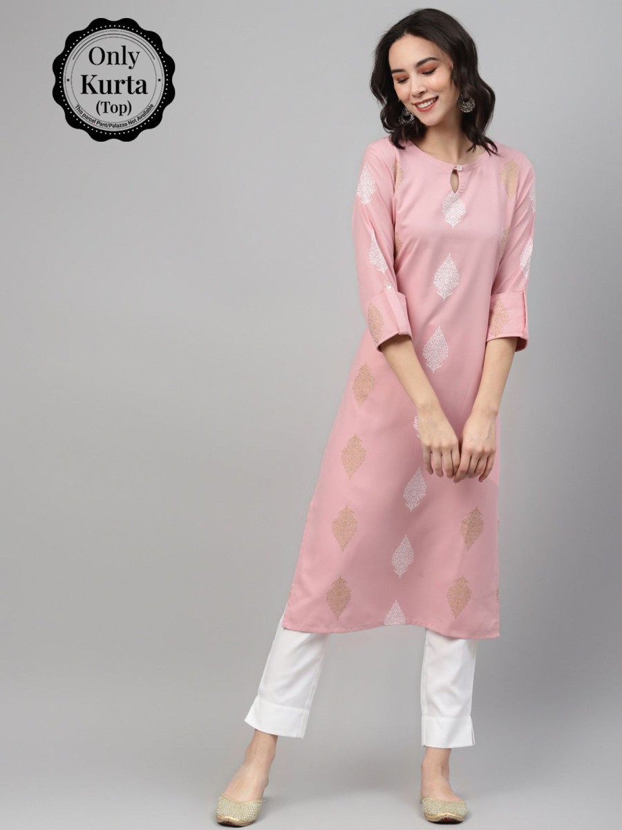 Women Ziyaa | Women'S Pink Color Screen Print Straight Only Kurta - Ziyaa