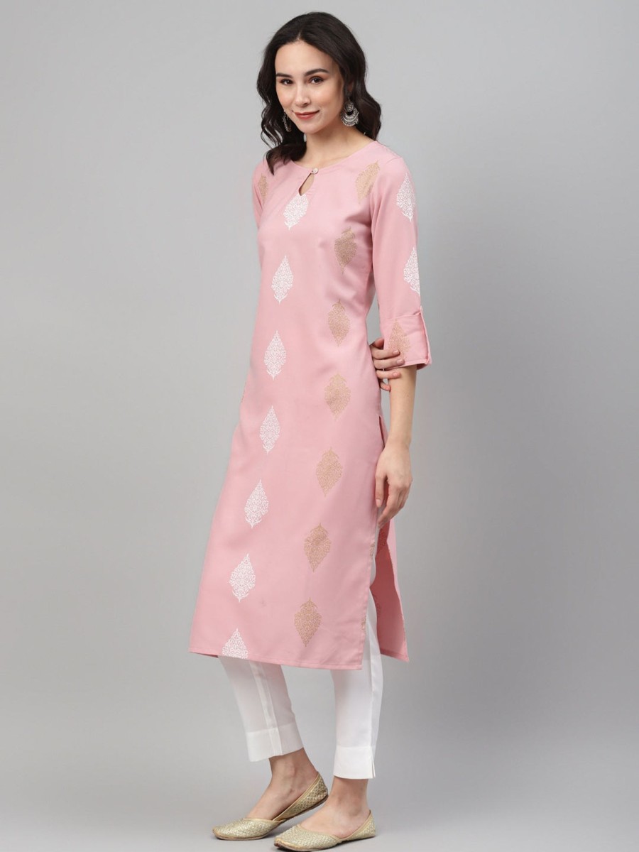 Women Ziyaa | Women'S Pink Color Screen Print Straight Only Kurta - Ziyaa