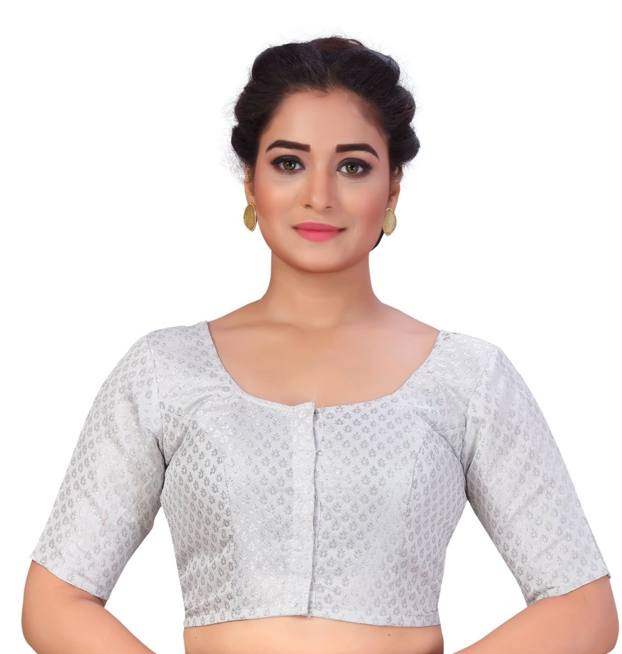 Women Shringaar | Women'S Grey Silver Brocade Blouse By Shringaar- (1Pc Set)