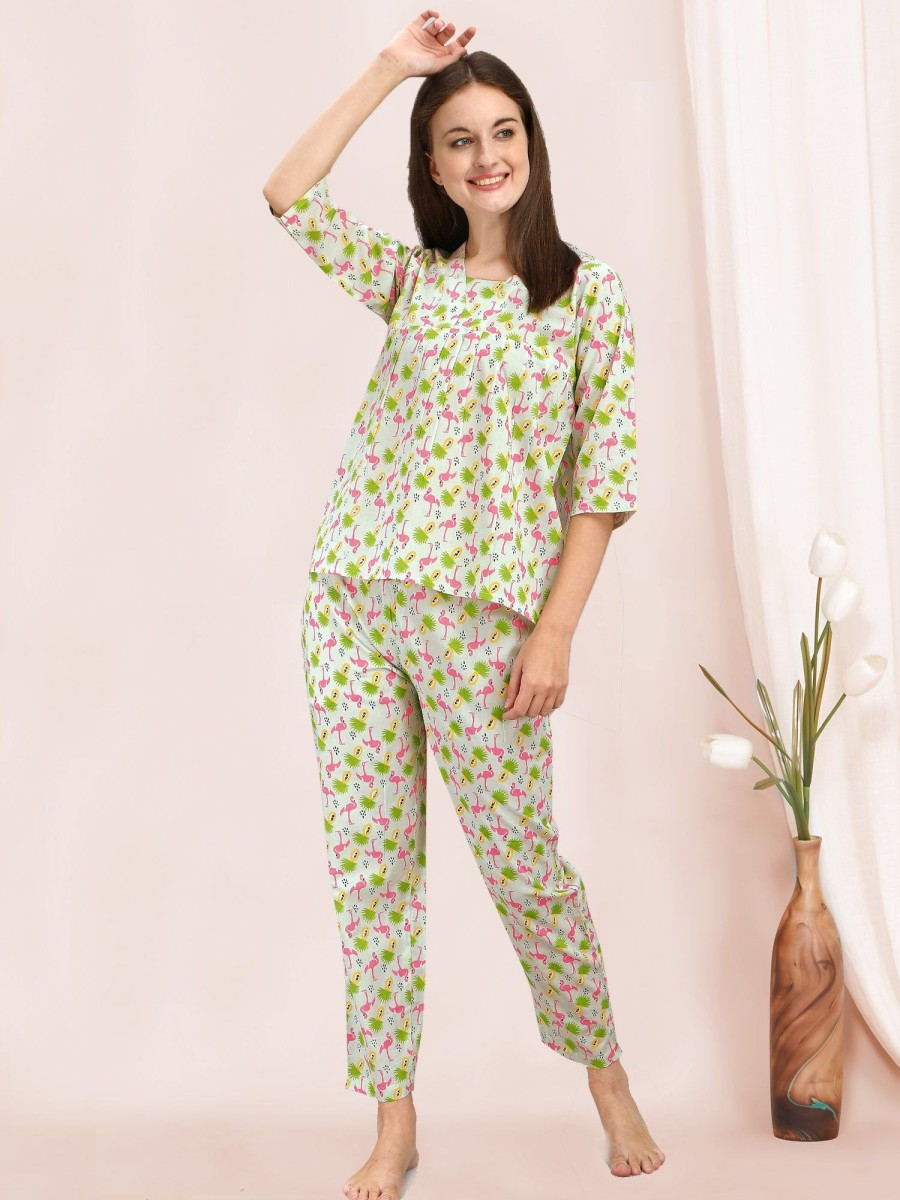 Women MESMORA FASHION | Women'S Quirky Swan Printed Summer Lounge Suit - Mesmora Fashion