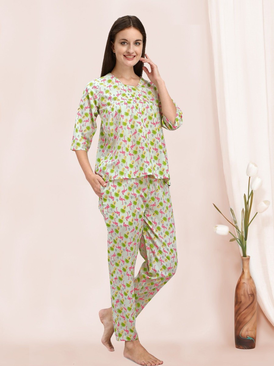 Women MESMORA FASHION | Women'S Quirky Swan Printed Summer Lounge Suit - Mesmora Fashion