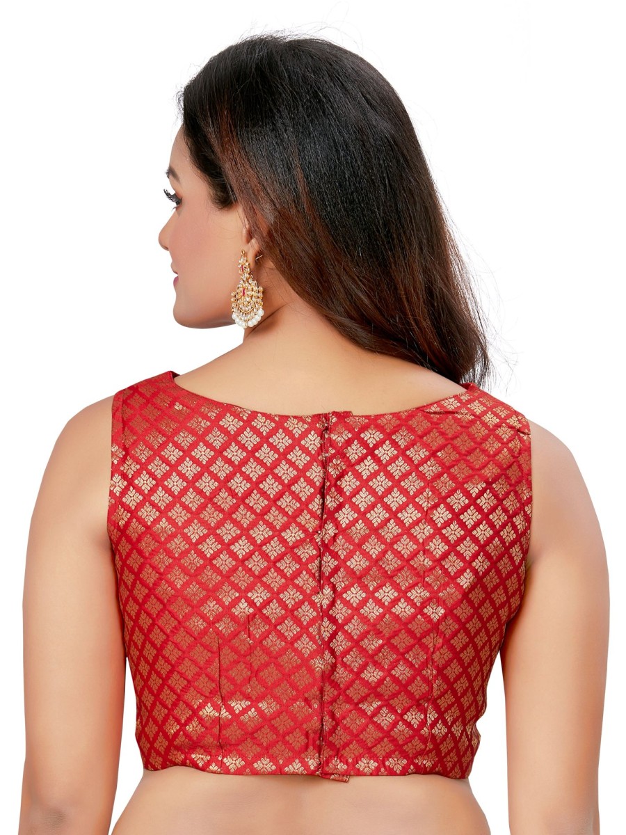 Women Madhu Fashion | Women'S Brocade Sleeveless Readymade Saree Blouse - Madhu Fashion Red