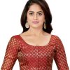 Women Madhu Fashion | Women'S Polyester Brocade Readymade Saree Blouse With Elbow Length Sleeves - Madhu Fashion Maroon