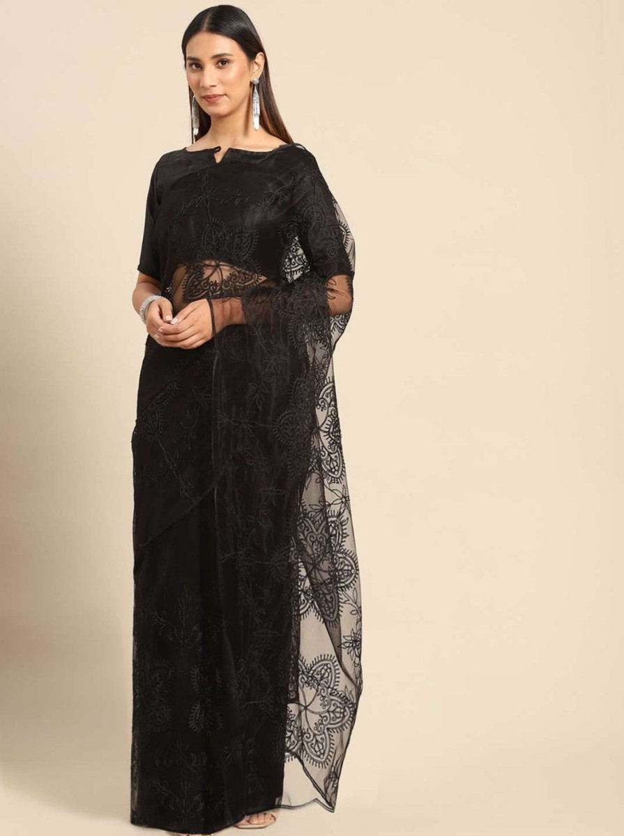 Women Dwija Fashion | Women'S Designer Color Net Saree Collection - Dwija Fashion Black