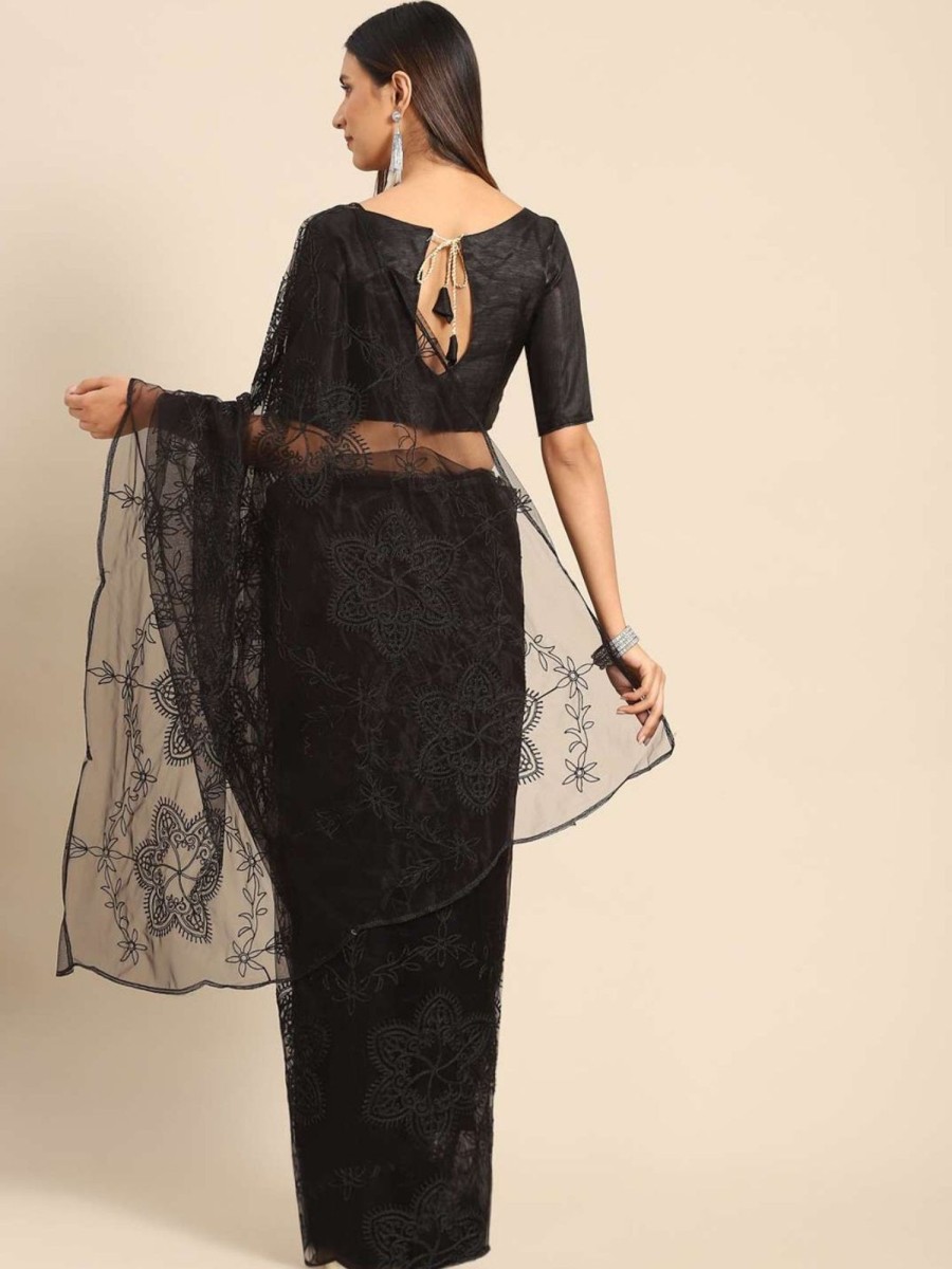 Women Dwija Fashion | Women'S Designer Color Net Saree Collection - Dwija Fashion Black