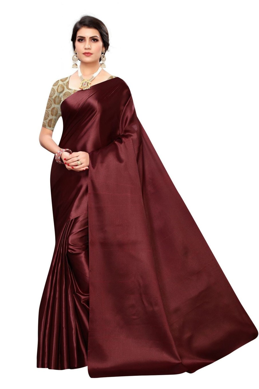 Women Vamika | Women'S Maroon Satin Designer Saree - Vamika