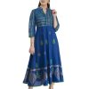 Women NOZ2TOZ | Women'S Royal Blue Cotton Anarkali With Ajrakh Hand Block Print - Noz2Toz