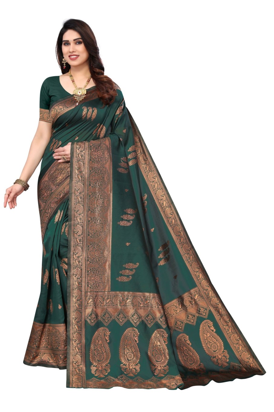 Women Varanga | Women'S Dark Color Banarasi Silk Saree With Blouse - Varanga Green