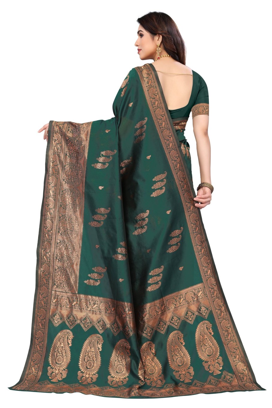 Women Varanga | Women'S Dark Color Banarasi Silk Saree With Blouse - Varanga Green