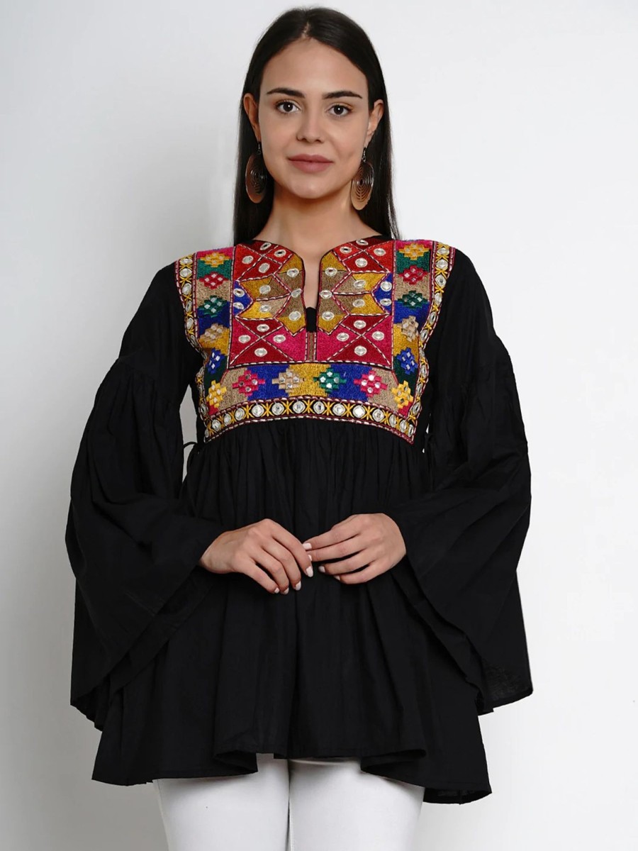 Women Wahe-NOOR | Women'S Black Embroidered Tunics - Wahe-Noor