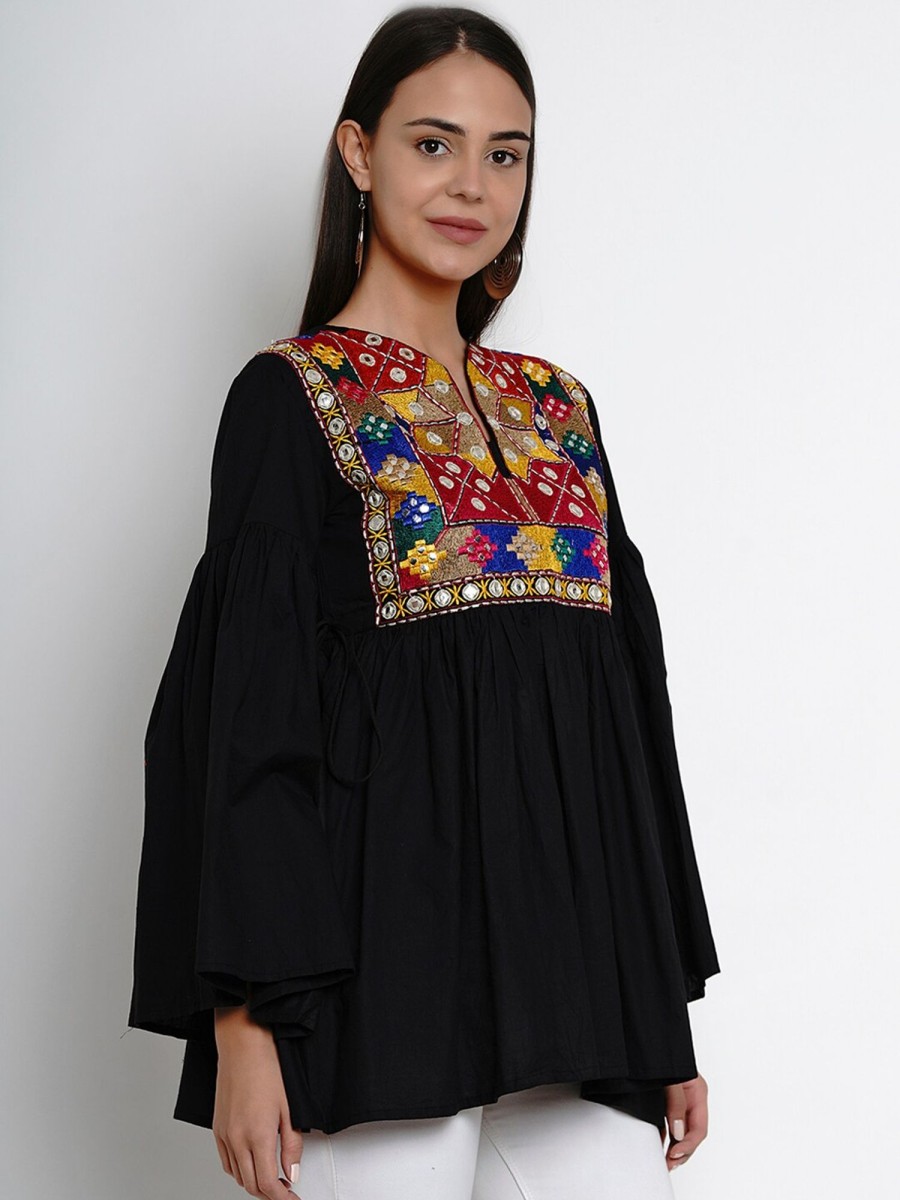 Women Wahe-NOOR | Women'S Black Embroidered Tunics - Wahe-Noor