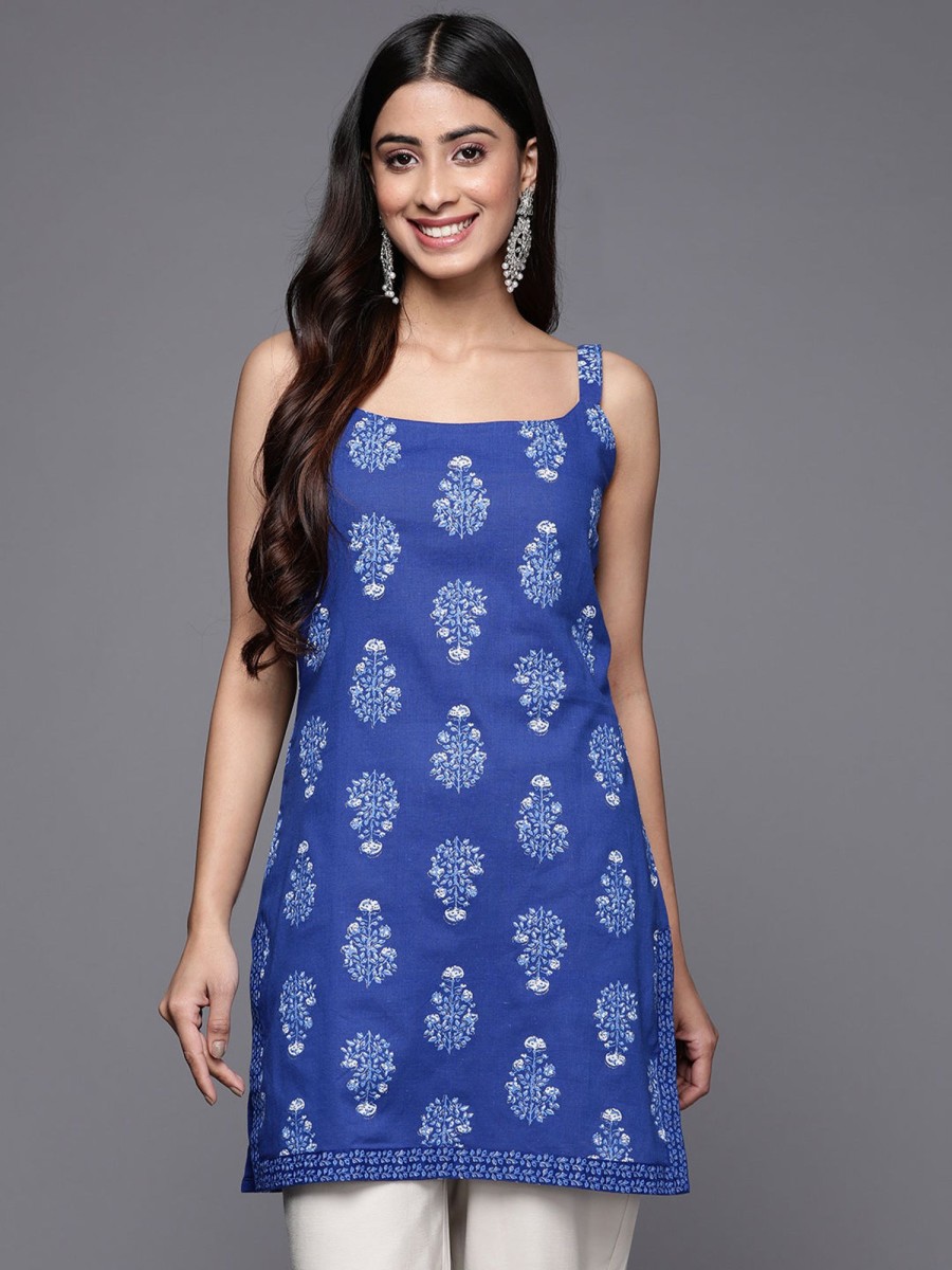 Women Ahalyaa | Women'S Cotton Printed Tunic - Ahalyaa Blue