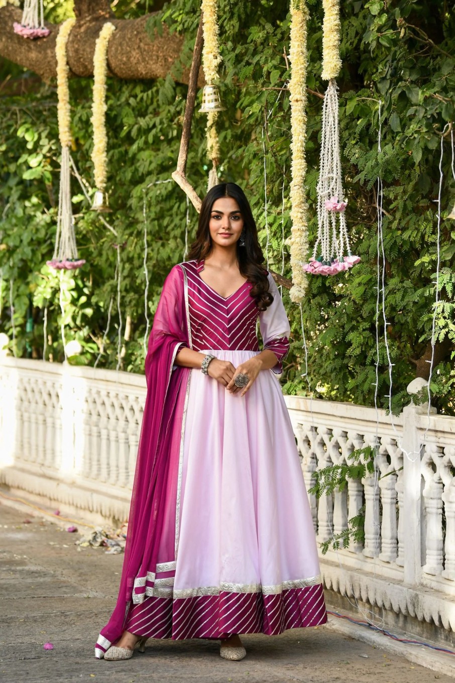 Women SARAS THE LABEL | Women'S Pink Anarkali Gown With Dupatta - (2Pcs) - Saras The Label