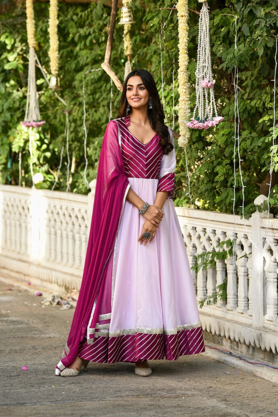 Women SARAS THE LABEL | Women'S Pink Anarkali Gown With Dupatta - (2Pcs) - Saras The Label