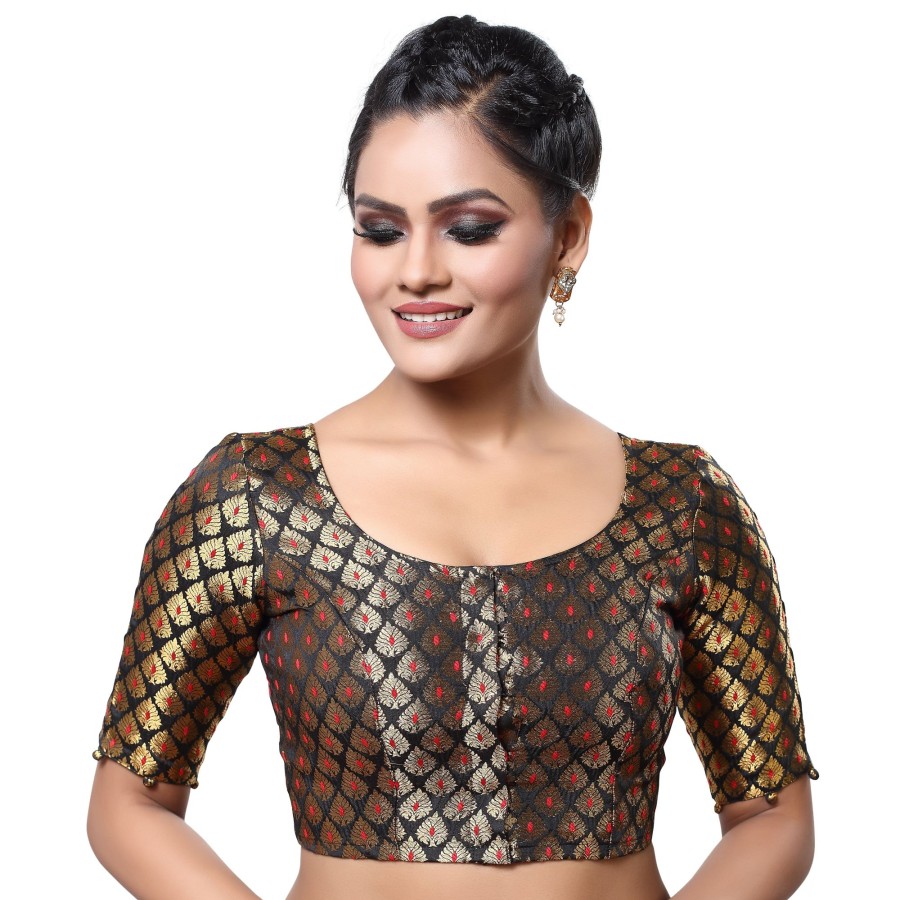 Women Madhu Fashion | Women'S Brocade Elbow Length Sleeve Readymade Saree Blouse - Madhu Fashion