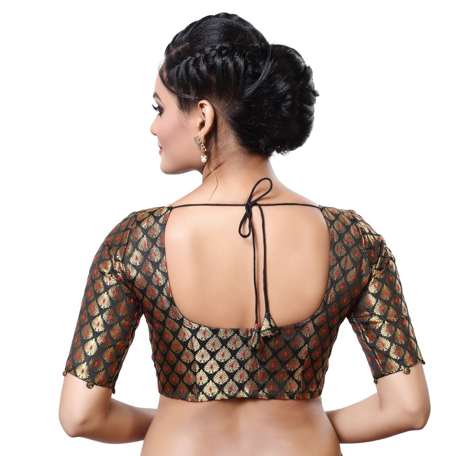 Women Madhu Fashion | Women'S Brocade Elbow Length Sleeve Readymade Saree Blouse - Madhu Fashion