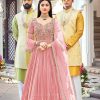 Women Monjolika | Women'S Light Pink Embroidered Mehndi Trendy Salwar Kameez - Monjolika