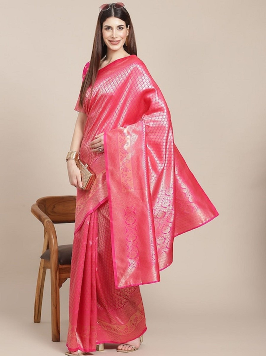 Women Varanga | Women'S Color Banarasi Silk Saree With Blouse - Varanga Pink