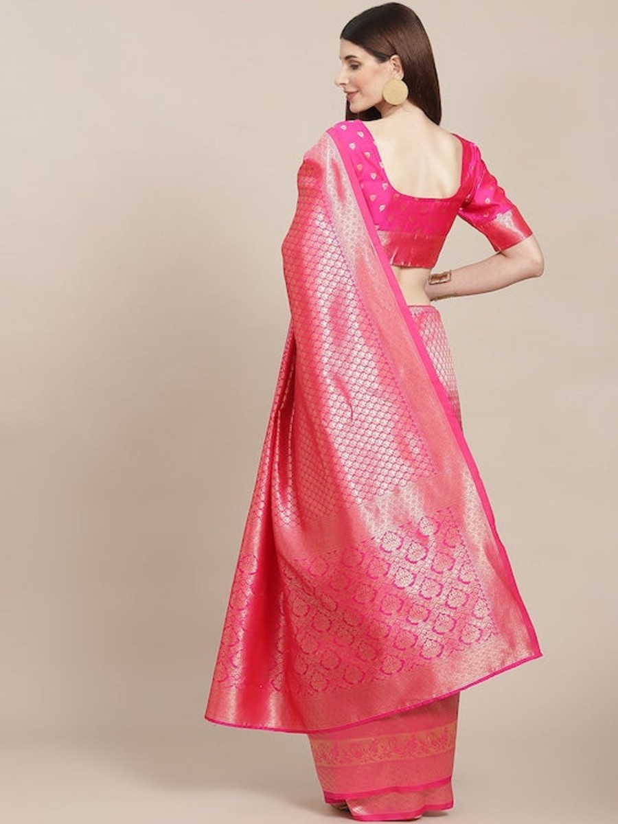 Women Varanga | Women'S Color Banarasi Silk Saree With Blouse - Varanga Pink