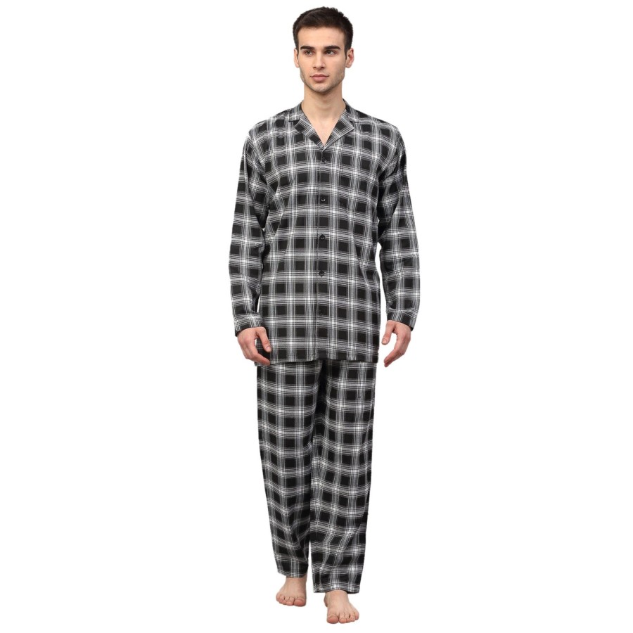 Women Jainish | Men Black U0026 White Checked Night Suit ( Gns 001Blackxxx ) - Jainish