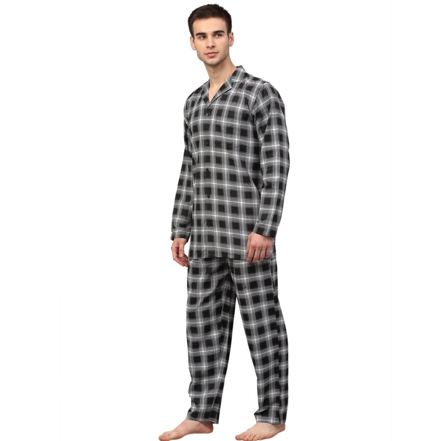 Women Jainish | Men Black U0026 White Checked Night Suit ( Gns 001Blackxxx ) - Jainish