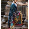 Women MESMORA FASHION | Women'S Turqoise Blue Multi Colour Asri Heavily Embroidered Khadi Shawl/Dupatta With Nyellow Tassel Lace - Mesmora Fashion