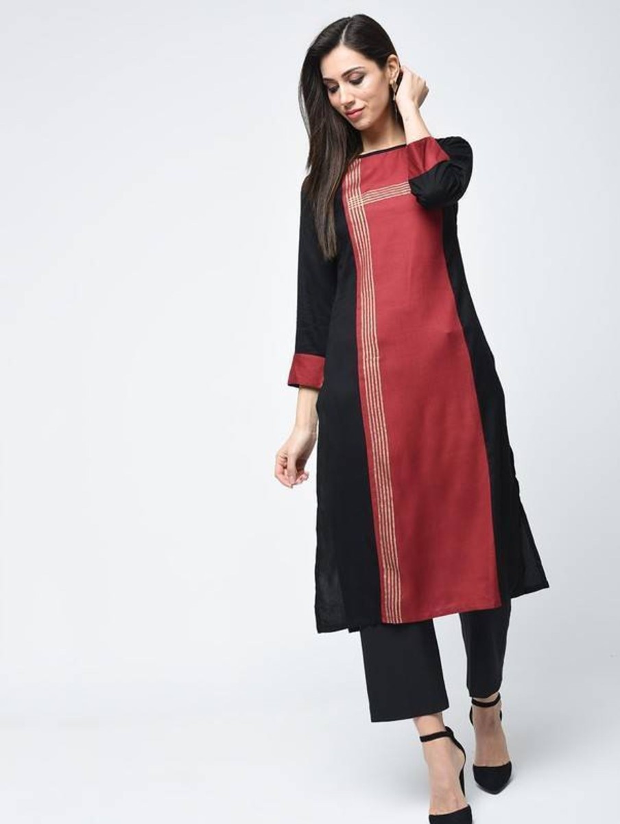 Women Aniyah | Women'S Block Printed Straight Kurta - Aniyah Red