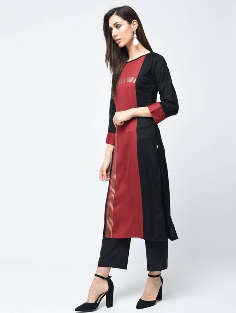 Women Aniyah | Women'S Block Printed Straight Kurta - Aniyah Red