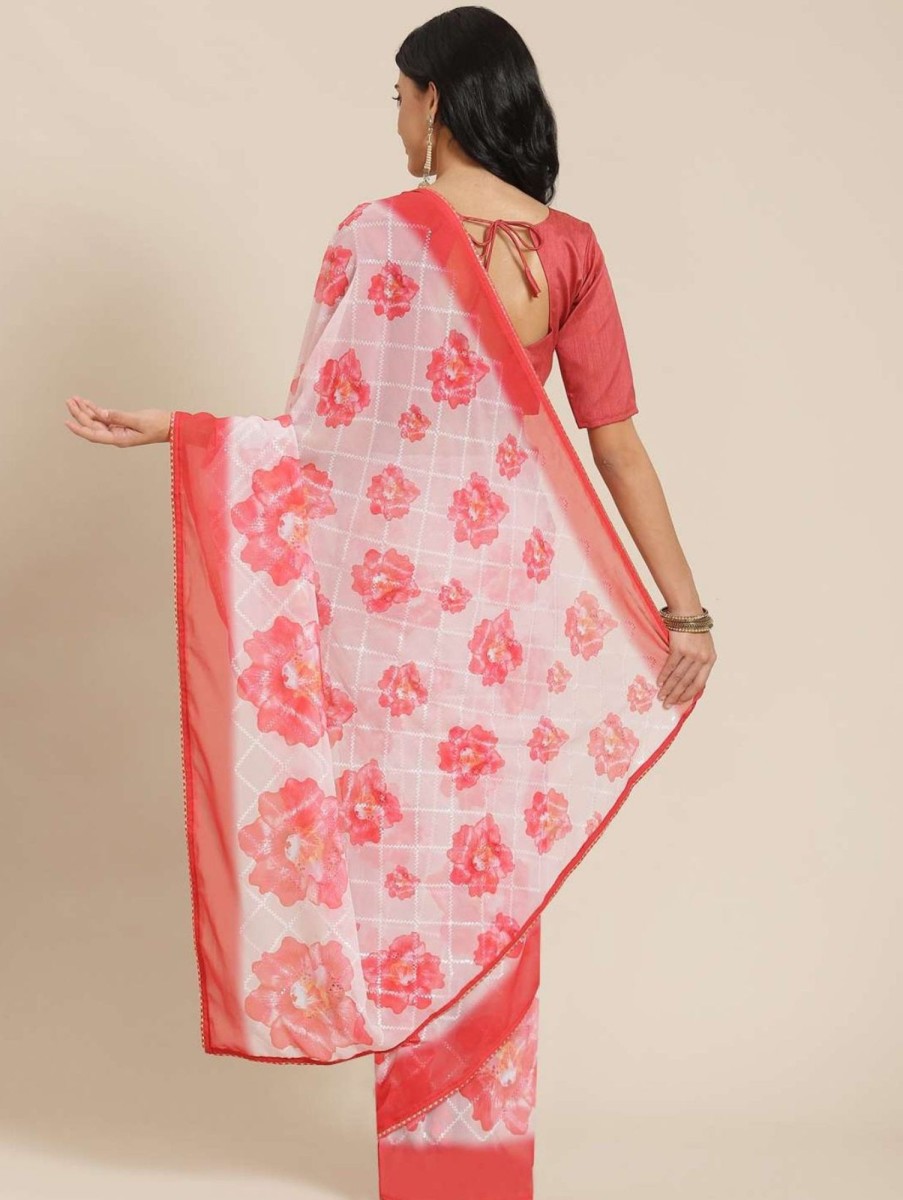 Women Dwija Fashion | Women'S Designer And Cream Color Georgette Saree Collection - Dwija Fashion Red