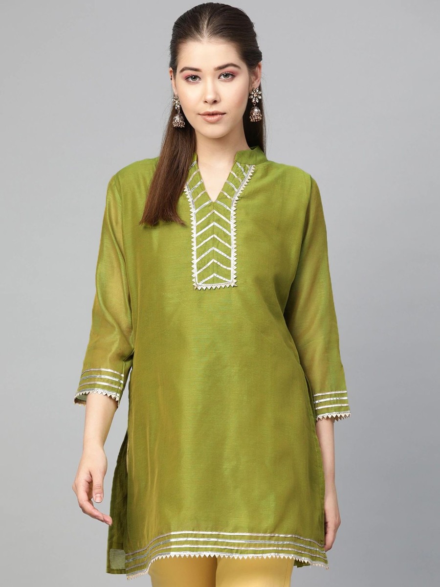 Women Wahe-NOOR | Women'S Olive Green Solid Tunic - Wahe-Noor