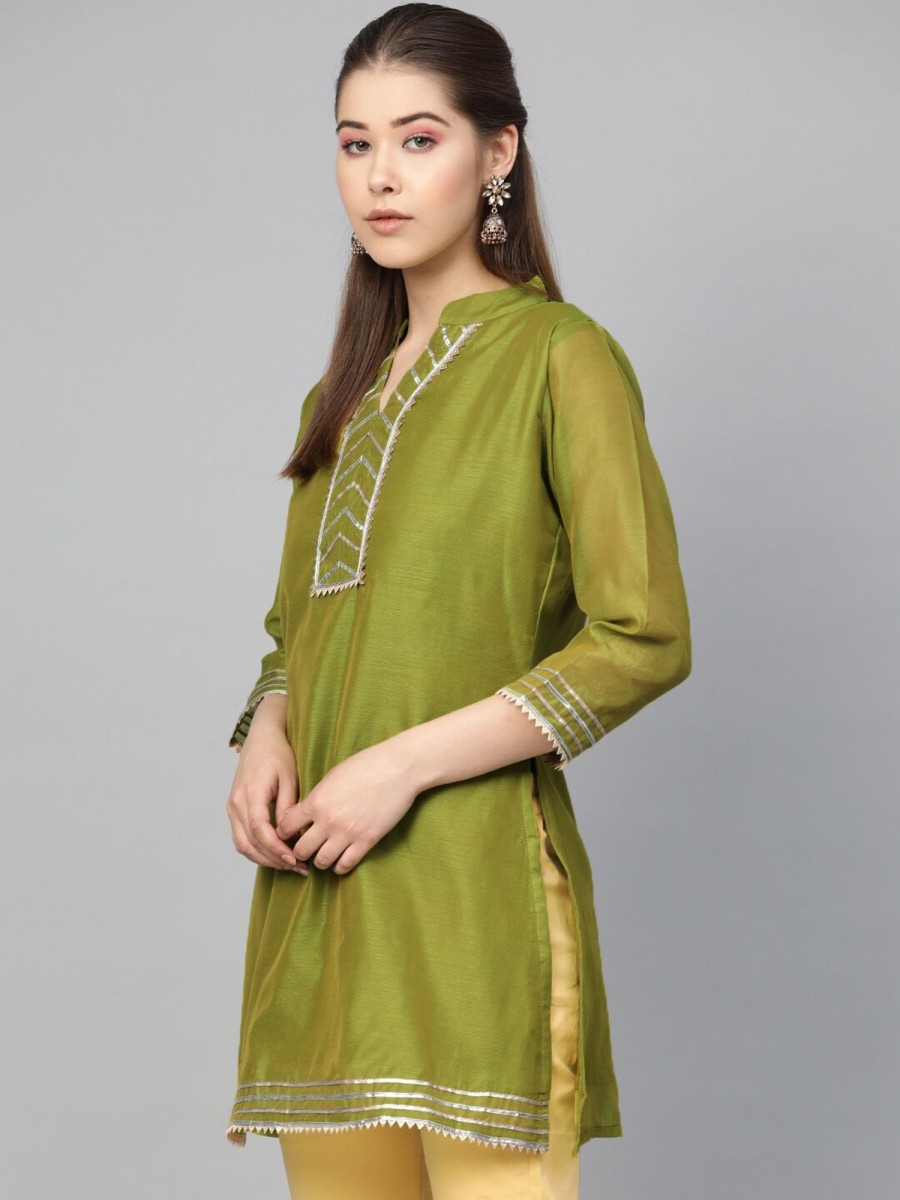 Women Wahe-NOOR | Women'S Olive Green Solid Tunic - Wahe-Noor