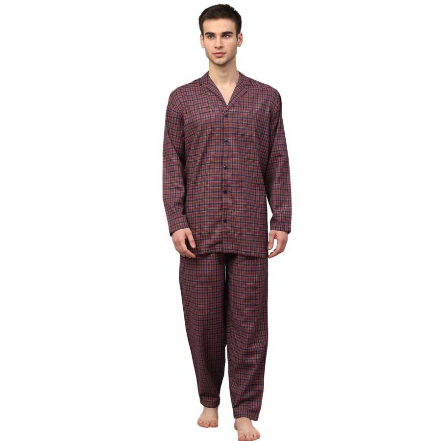 Women Jainish | Men'S Maroon Checked Night Suits ( Gns 001Maroon ) - Jainish