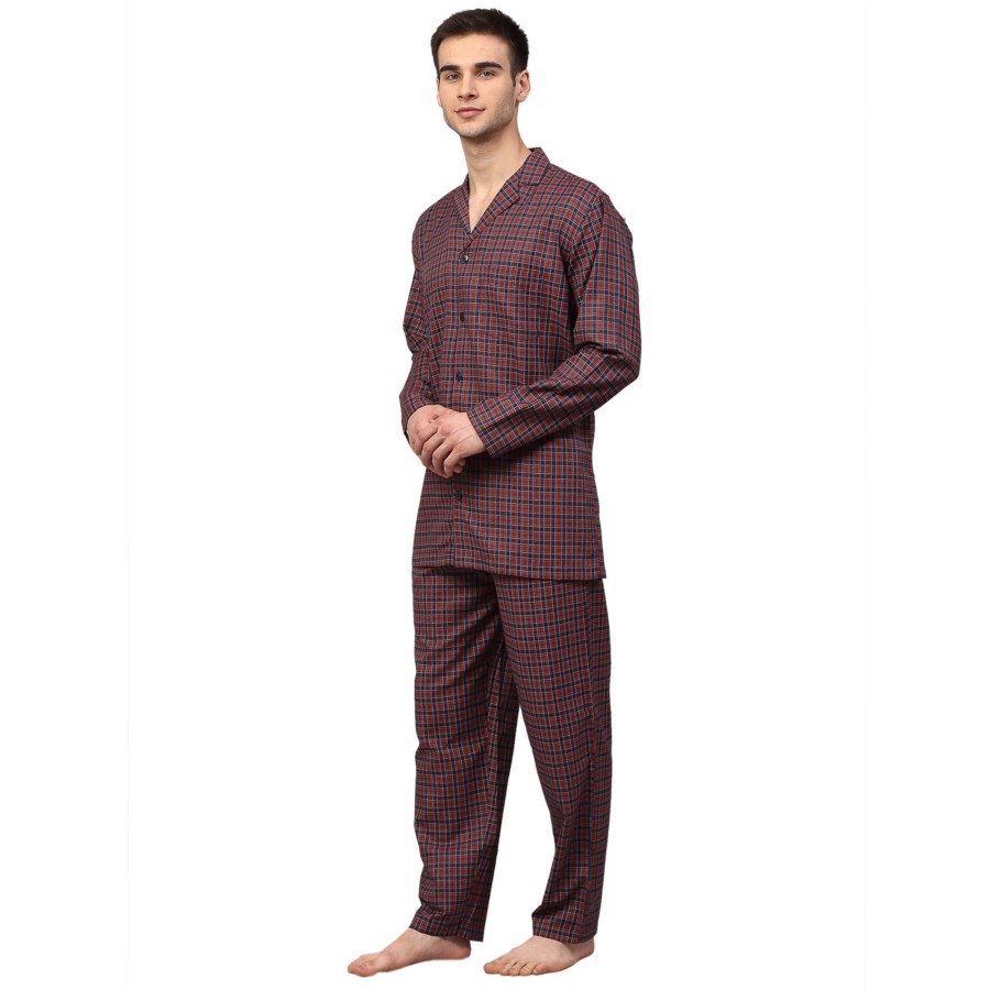 Women Jainish | Men'S Maroon Checked Night Suits ( Gns 001Maroon ) - Jainish